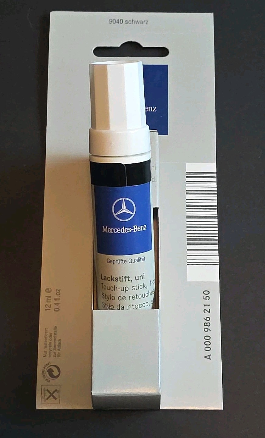 Mercedes-Benz Genuine Touch-Up Paint Stick Black, Schwarz 9040 Color OE 12ml 0.4