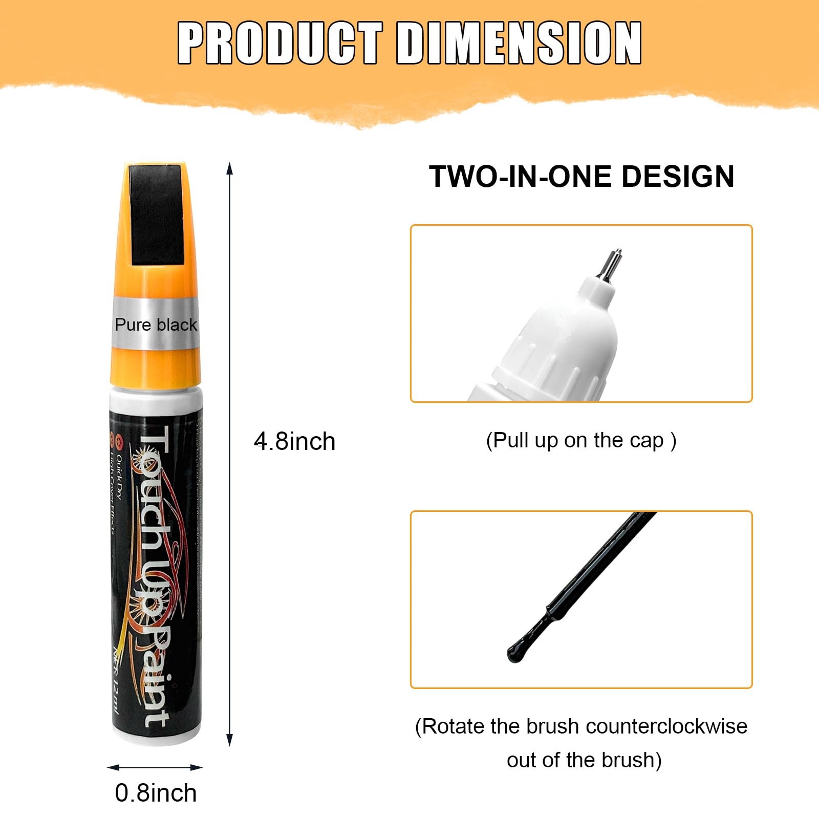 MTRPS Touch Up Paint Pen for Cars, 2 in 1 Quick 1 Count (Pack of 1), Black