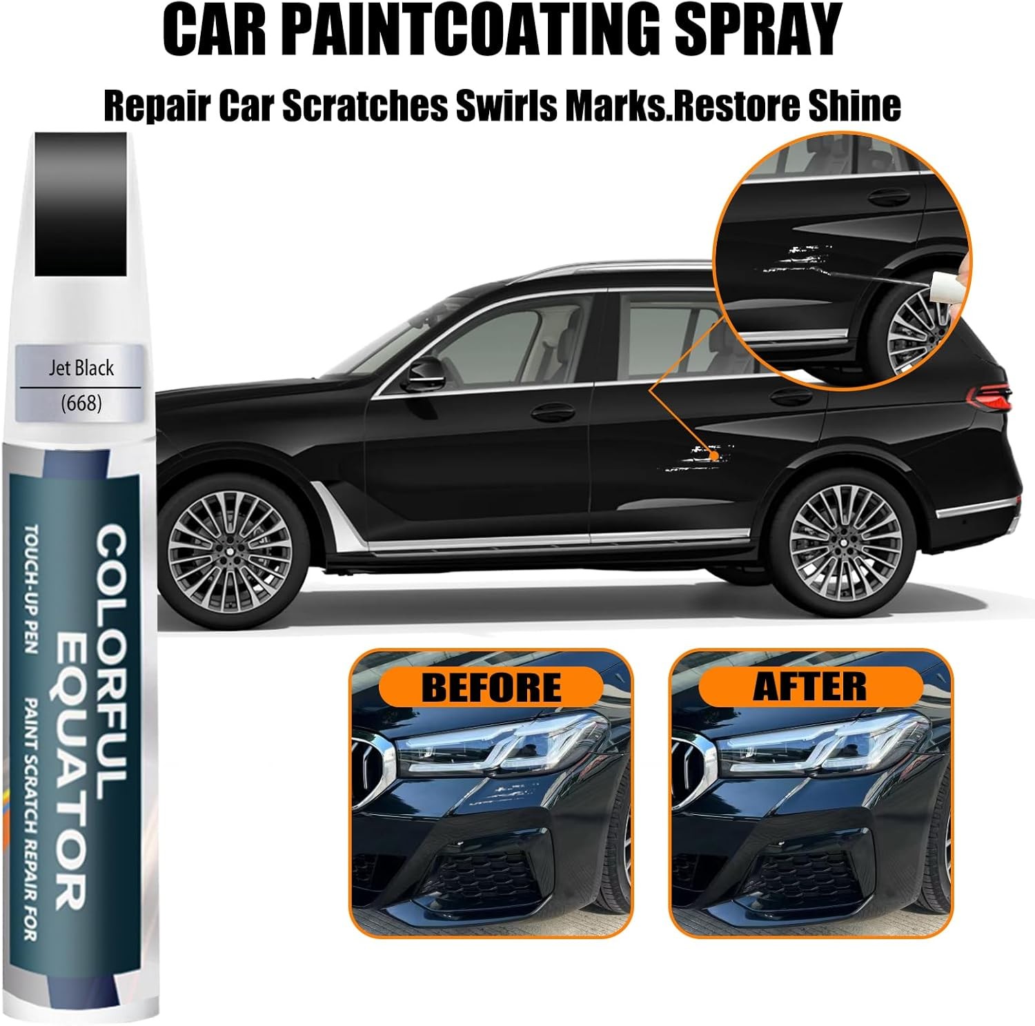 BMW Jet Black 668 Touch Up Paint Pen Kit Scratch Repair 2-in-1 Car Paint