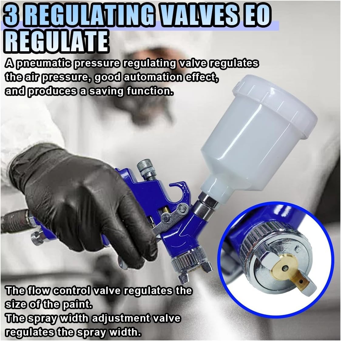 Mini HVLP Touch Up Spray Gun with 0.8 mm Nozzle, 125 cc Cup 0.8, White+Blue