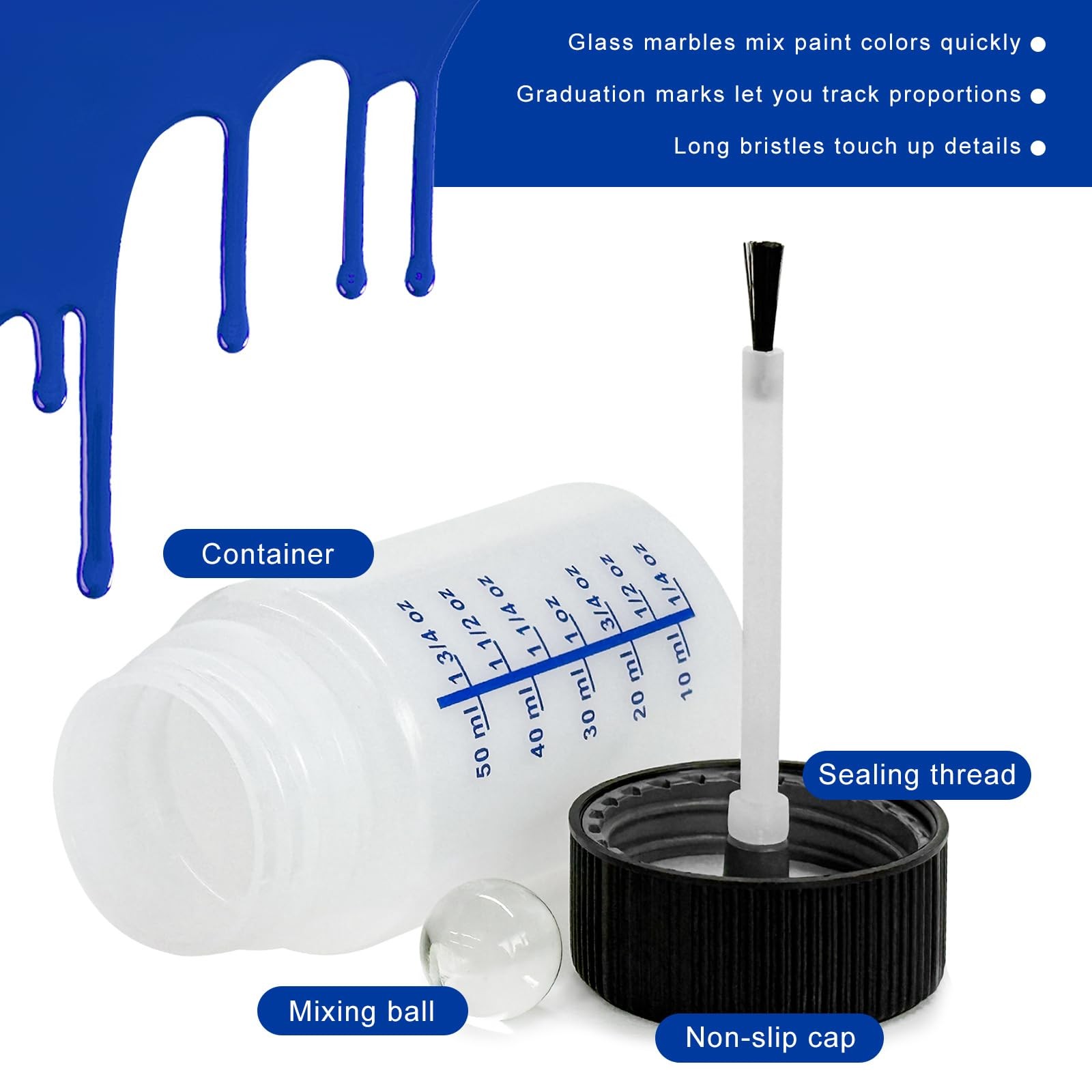 Empty Paint Bottles with Brush 6 Pack 2 Oz Storage for Touch Up Paint Tool 1
