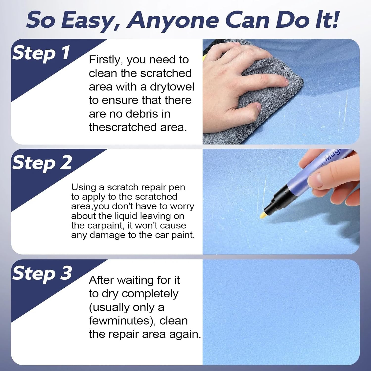 3Pcs All Cars Magic Pen, Car Scratch Remover Pen, Magic Car Scratch Removal Pen