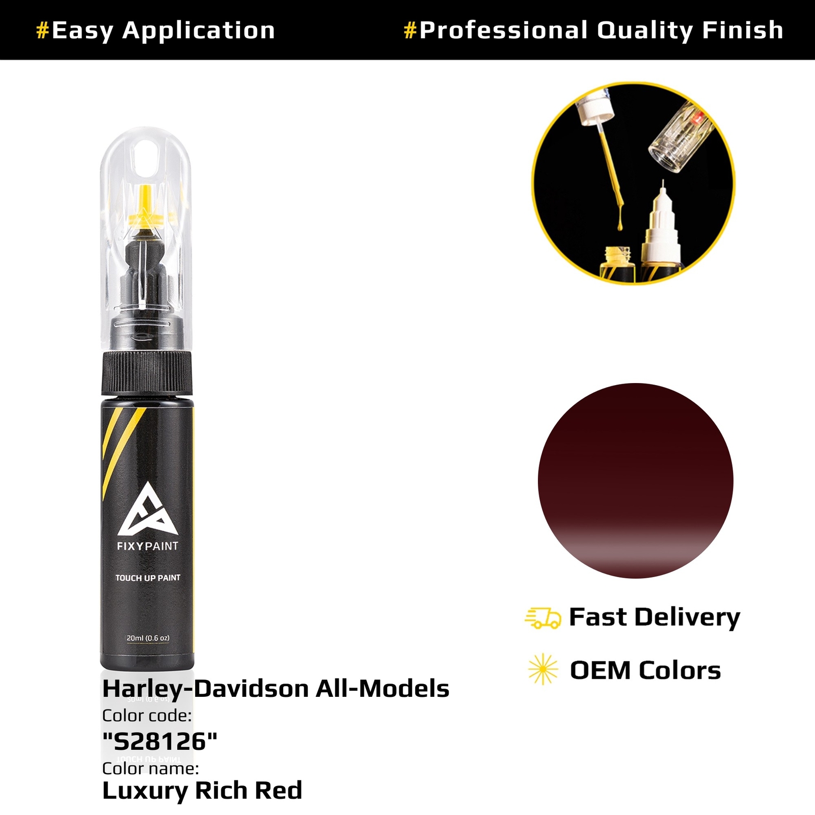 Touch up Paint for Harley Davidson Code: S28126 Luxury Rich Red Fast Drying