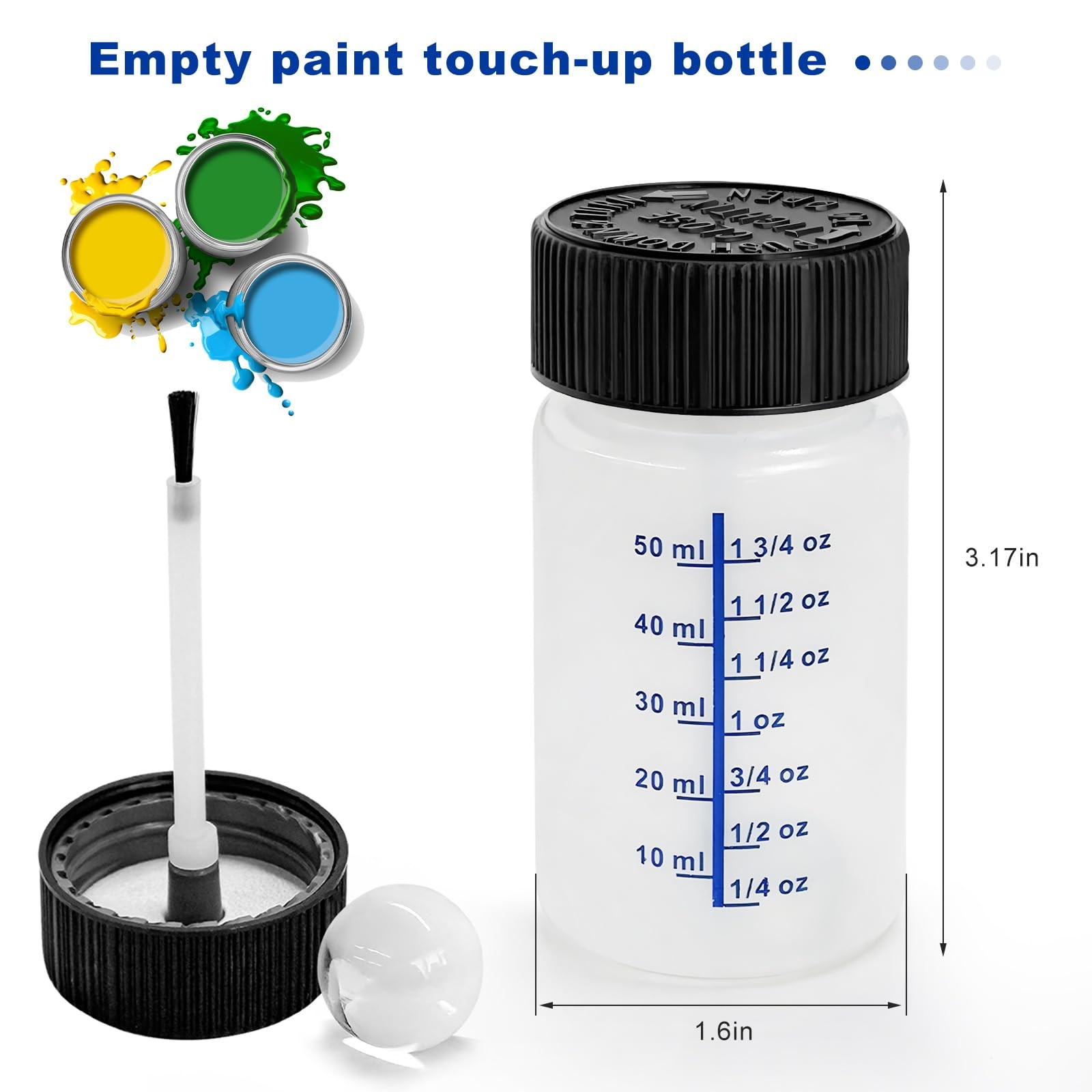 Empty Paint Bottles with Brush 6 Pack 2 Oz Storage for Touch Up Paint Tool 1