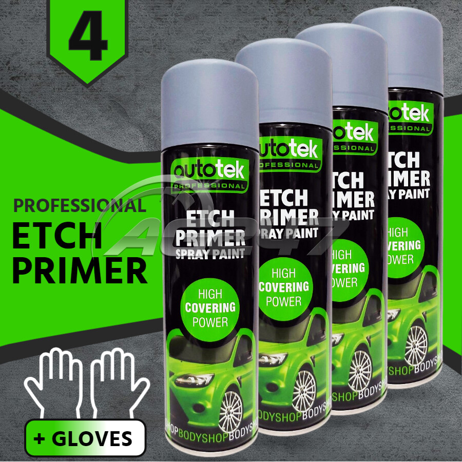 4x AUTOTEK Professional Can Grey Etch Primer Galvanized Aluminum Zinc Steel+G+M