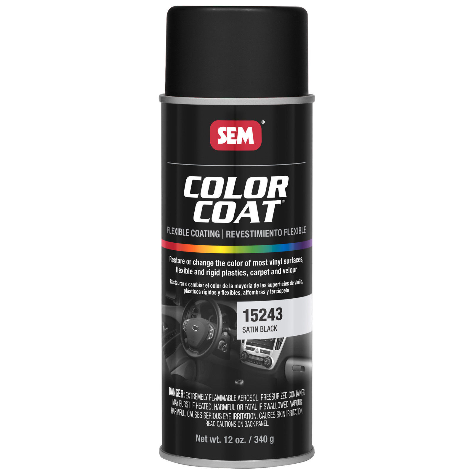SEM 15243 Black Aerosol color coat 12 oz spray can