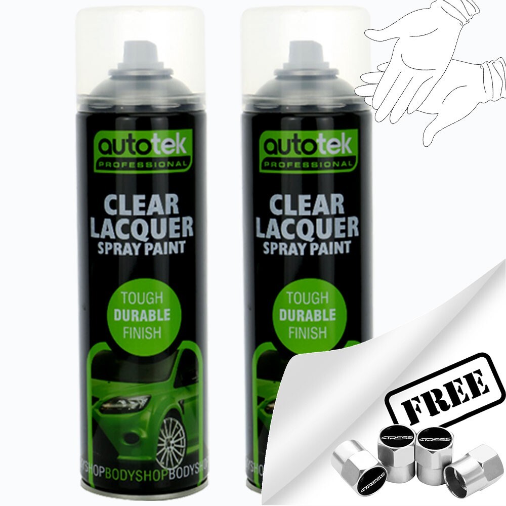 2 x Autotek GLOSS CLEAR LACQUER Spray Paint Professional Bodyshop Can+Glove+CP