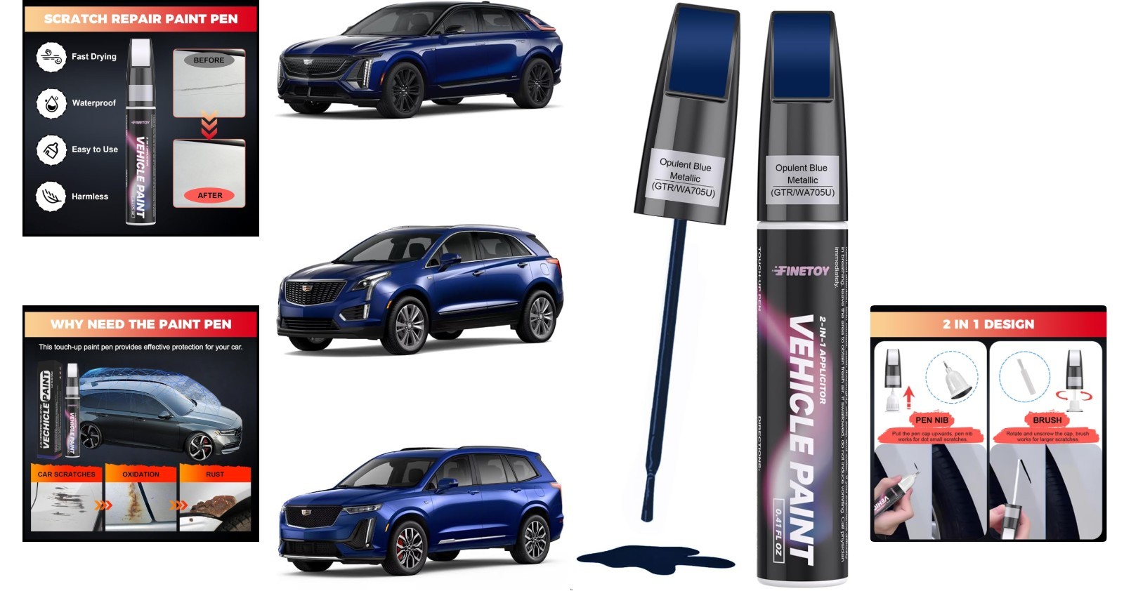 Opulent Blue Metallic Touch-Up Paint for Auto Scratch Repair – 2-in-1 Applicator