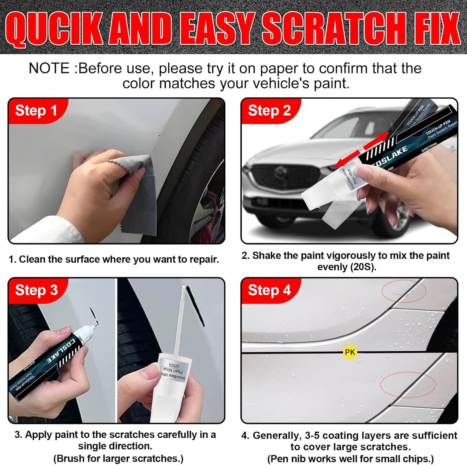 Car Touch Up Paint Rhodium White Metallic 51K for Mazda Scratch Repair Kit, 2 in