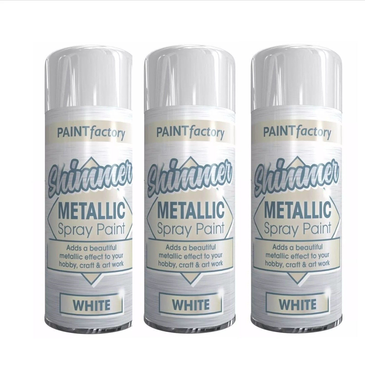 3x 200ml Metallic White Aerosol Spray Paint Interior & Exterior Multipurpose Use