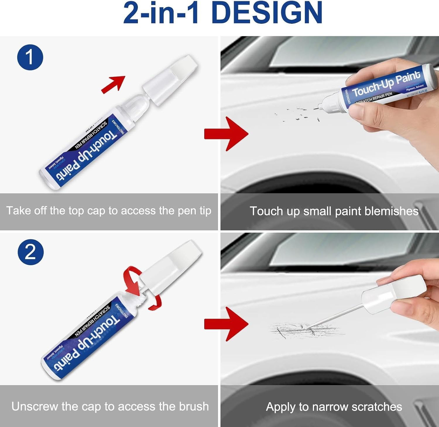 2-in-1 Scratch Repair Pen in Diamond White for Mercedes-Benz, Quick & Easy!
