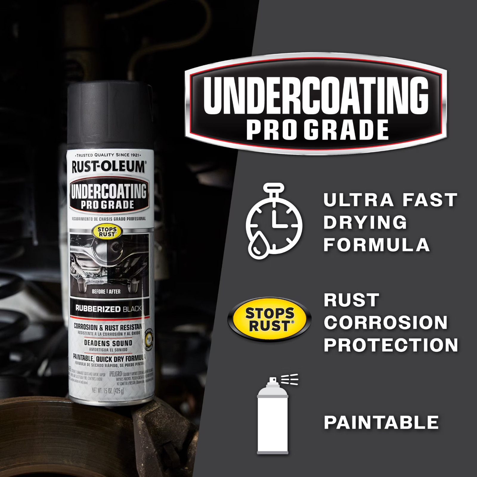 Rust-Oleum Automotive Rubberized Undercoating, Black, Matte, 15 oz Spray, 4-Pack