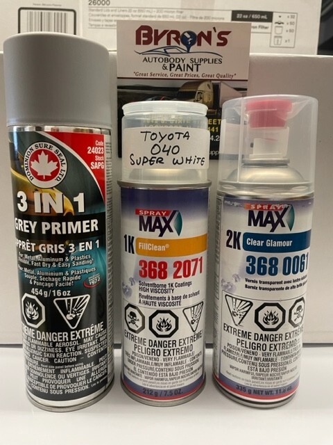 Toyota 040 Super White Automotive Urethane Basecoat Spray Paint Set