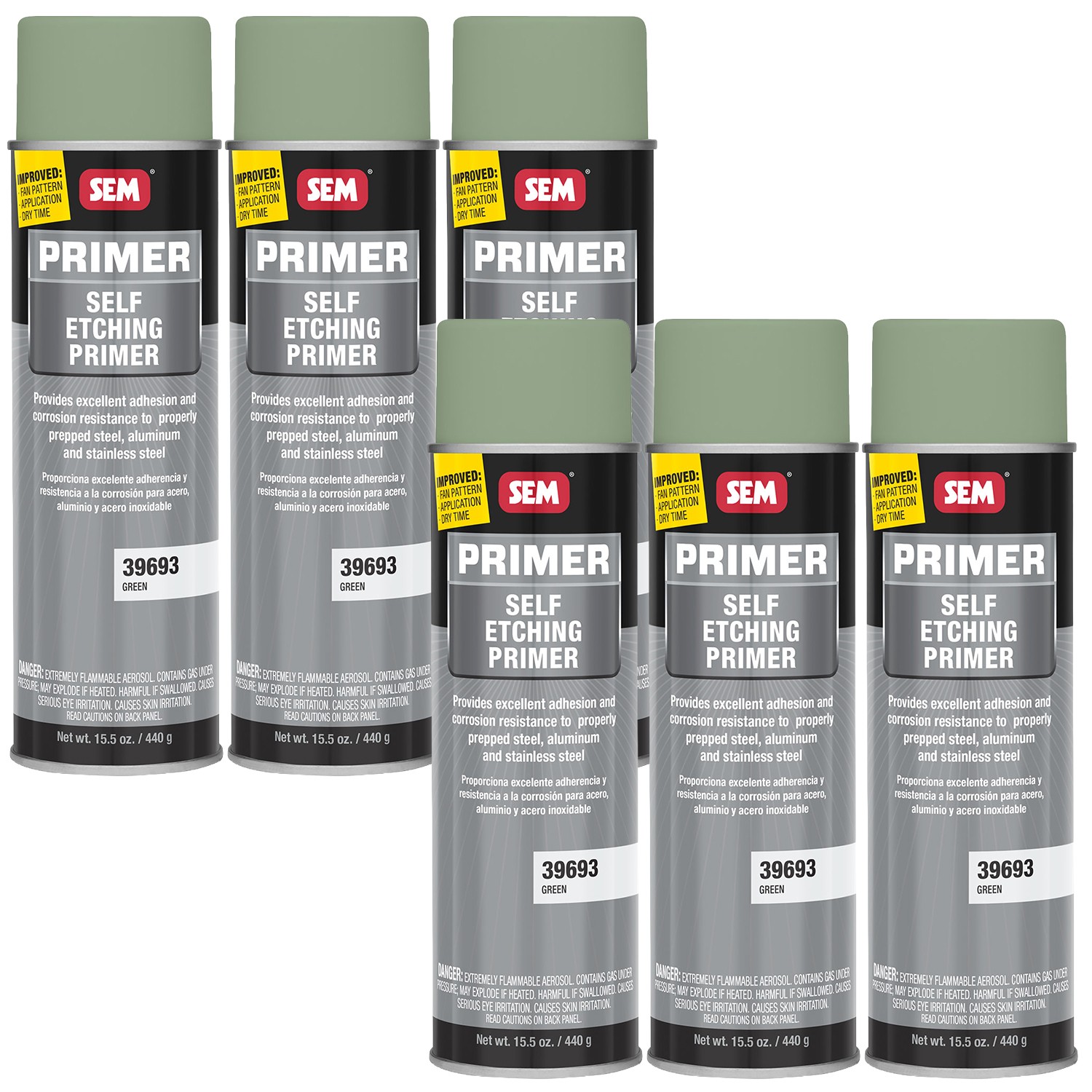 SEM 39693 Green Self Etching Primer, 15.5oz 6 Pack