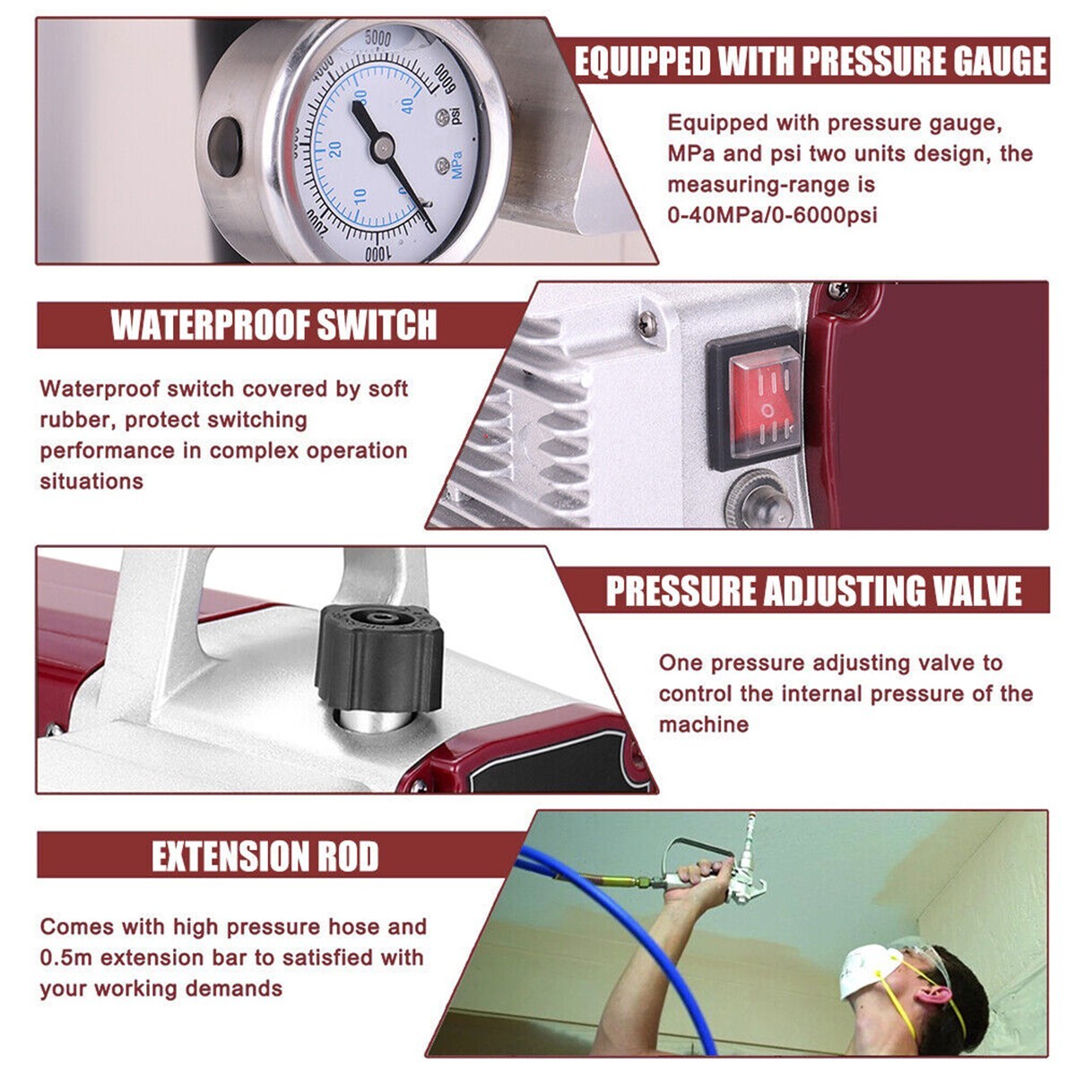2.5HP Electric Airless Paint Sprayer High Efficient 3300PSI W/Extension Rod 220V