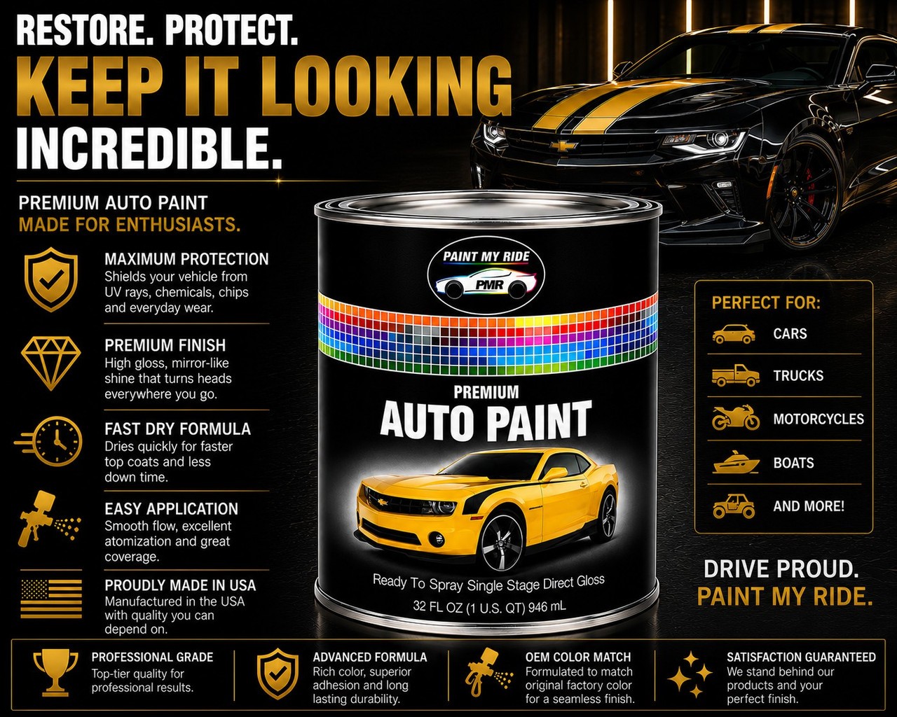 RTS Single Stage Direct Gloss Paint Quart for 2020 Dodge Delmonico Red PRV