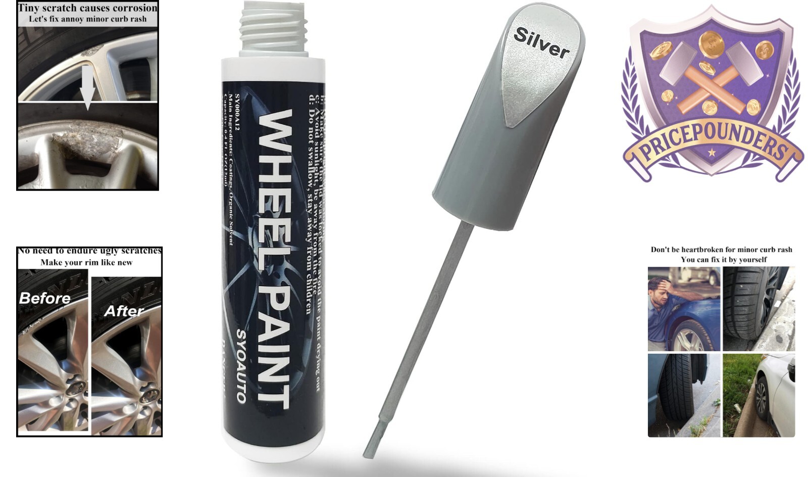 Quick Dry Gloss Silver Rim Touch Up Paint Pen – 12ml Scratch Repair Solution