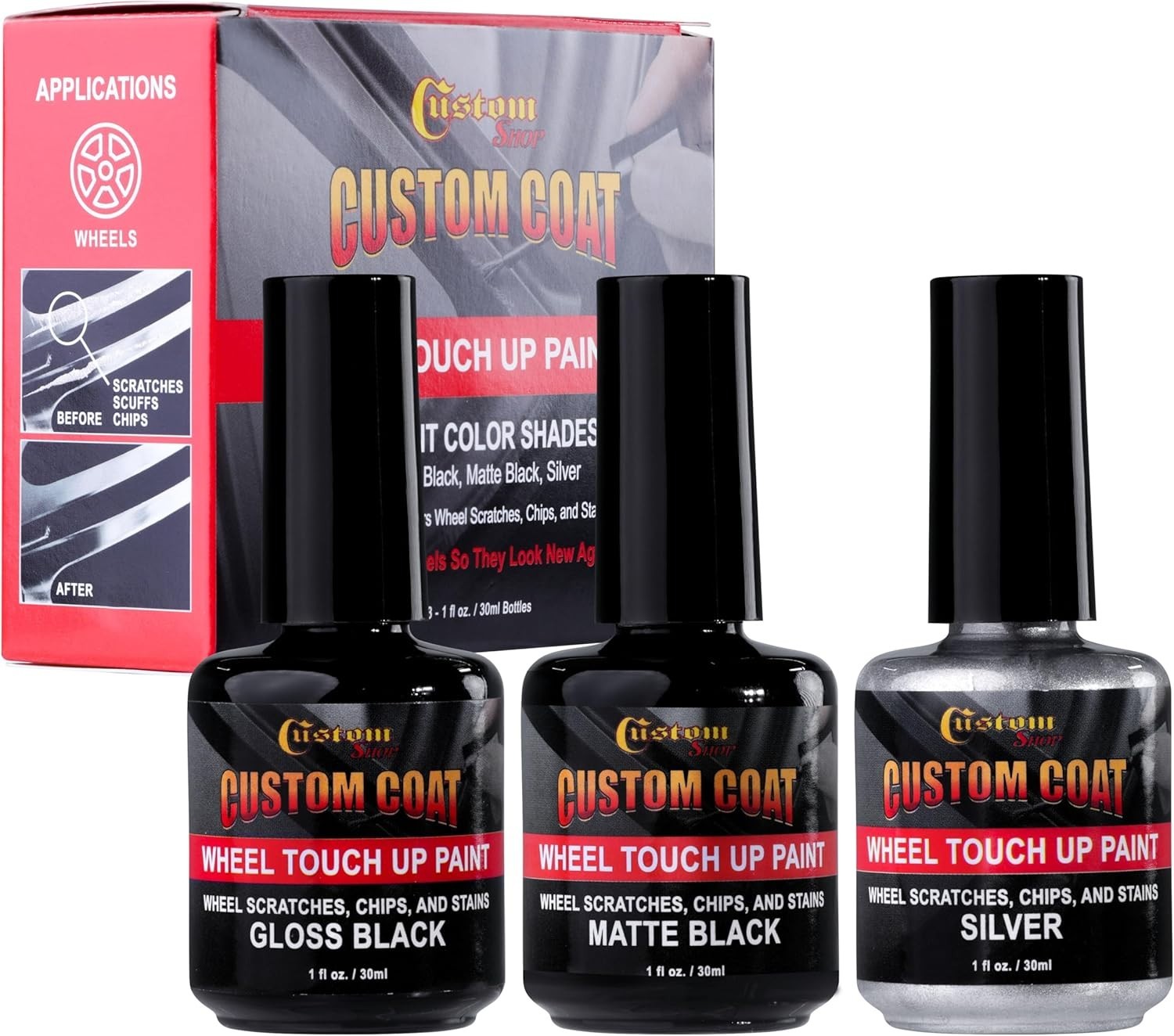 Rim Touch Up Paint Kit Gloss & Matte Black Silver – Curb Rash Wheel Repair Pen