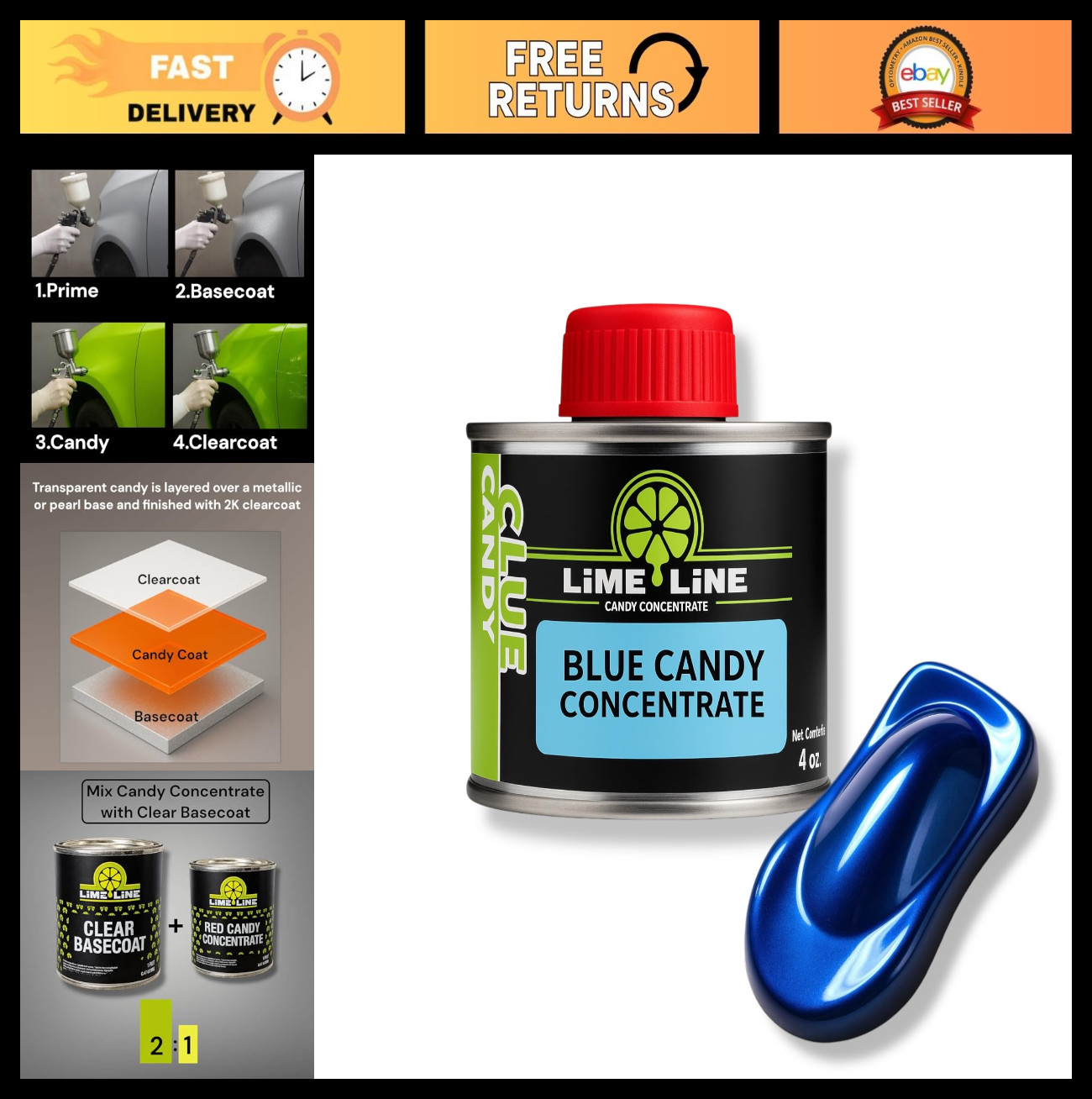 Transparent Candy Concentrate Automotive Paint 4oz – Solvent-Based Blue Color