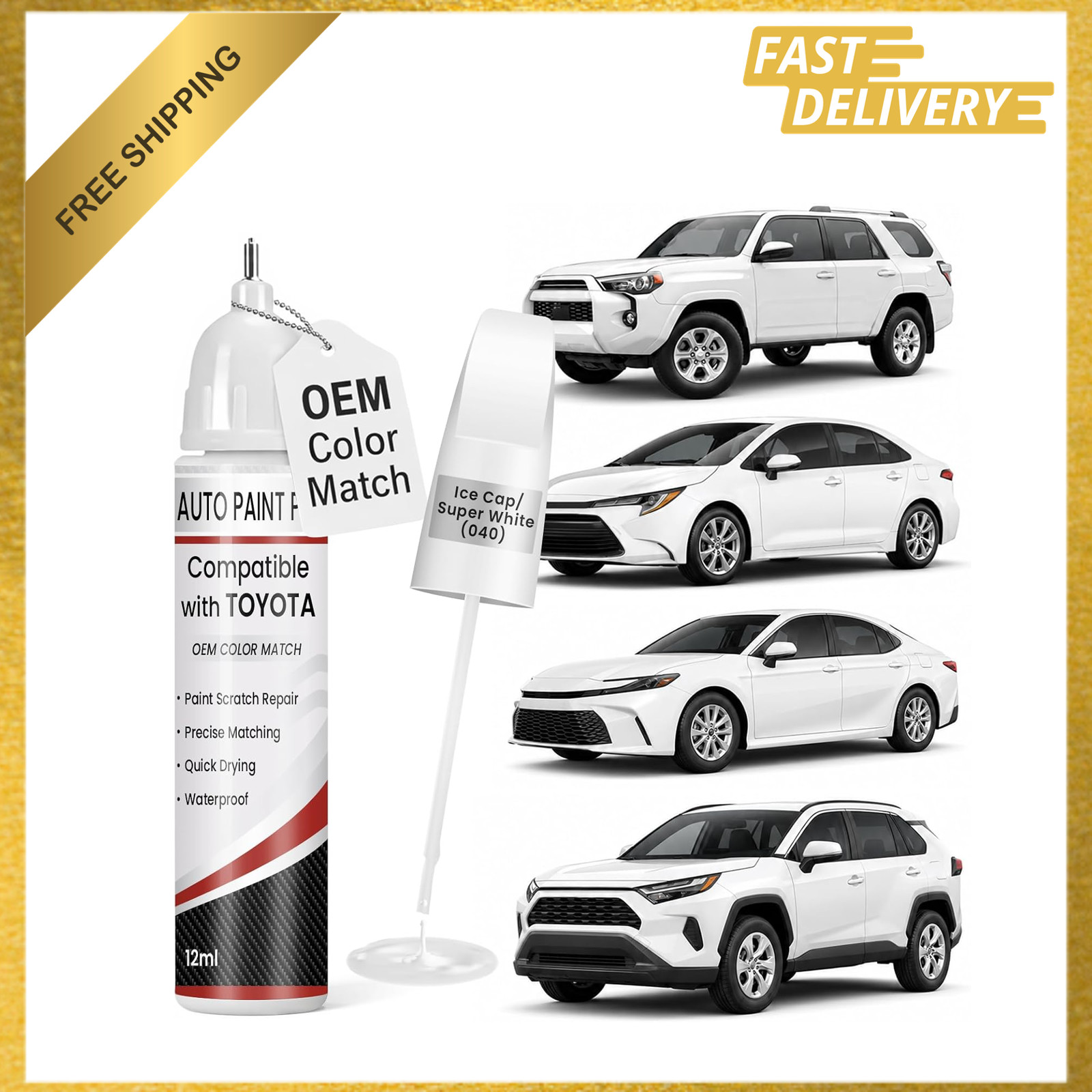 Automotive Touch Up Paint, Ice Cap Super White 040, 0.4 fl oz, Toyota Avalon