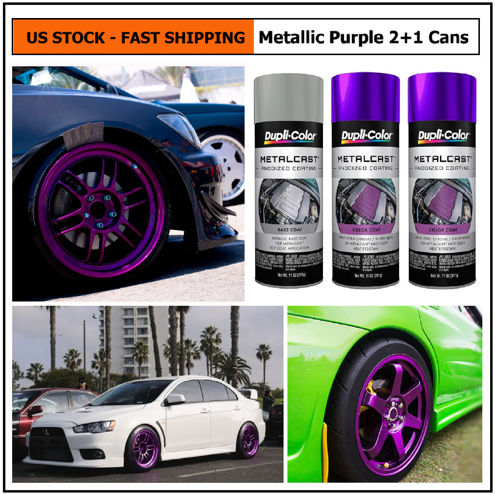 Metallic Purple Wheels Spray Paint Rim Steel Aluminum Chrome +Primer Coating 3PK