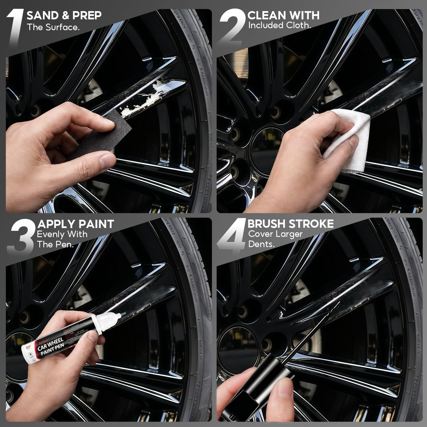 Matte Black Rim Repair Paint Pen – Scratch Resistant Enamel for Alloy Wheels, Cu