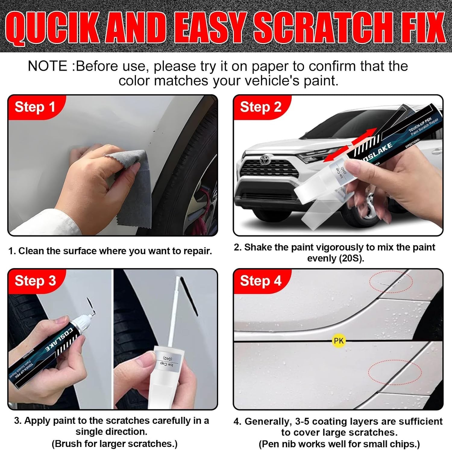 Easy Scratch Repair: 12ml Ice Cap/Super White Touch Up Paint & Brush Kit