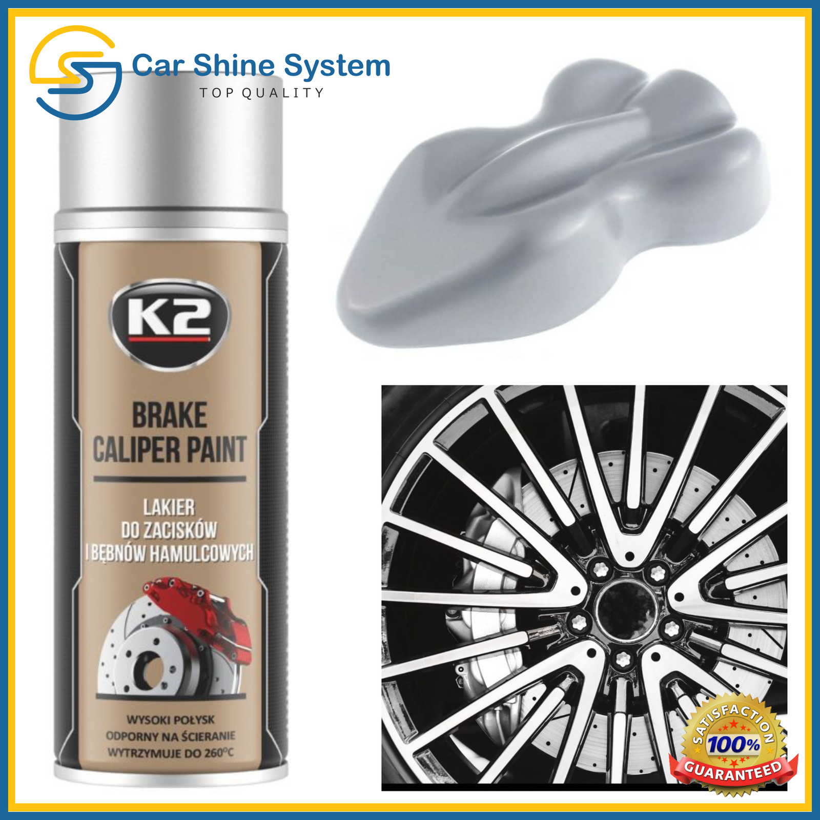 K2 Brake Caliper SILVER HIGH GLOSS Heat 260°C Temperature Resistant Paint Spray