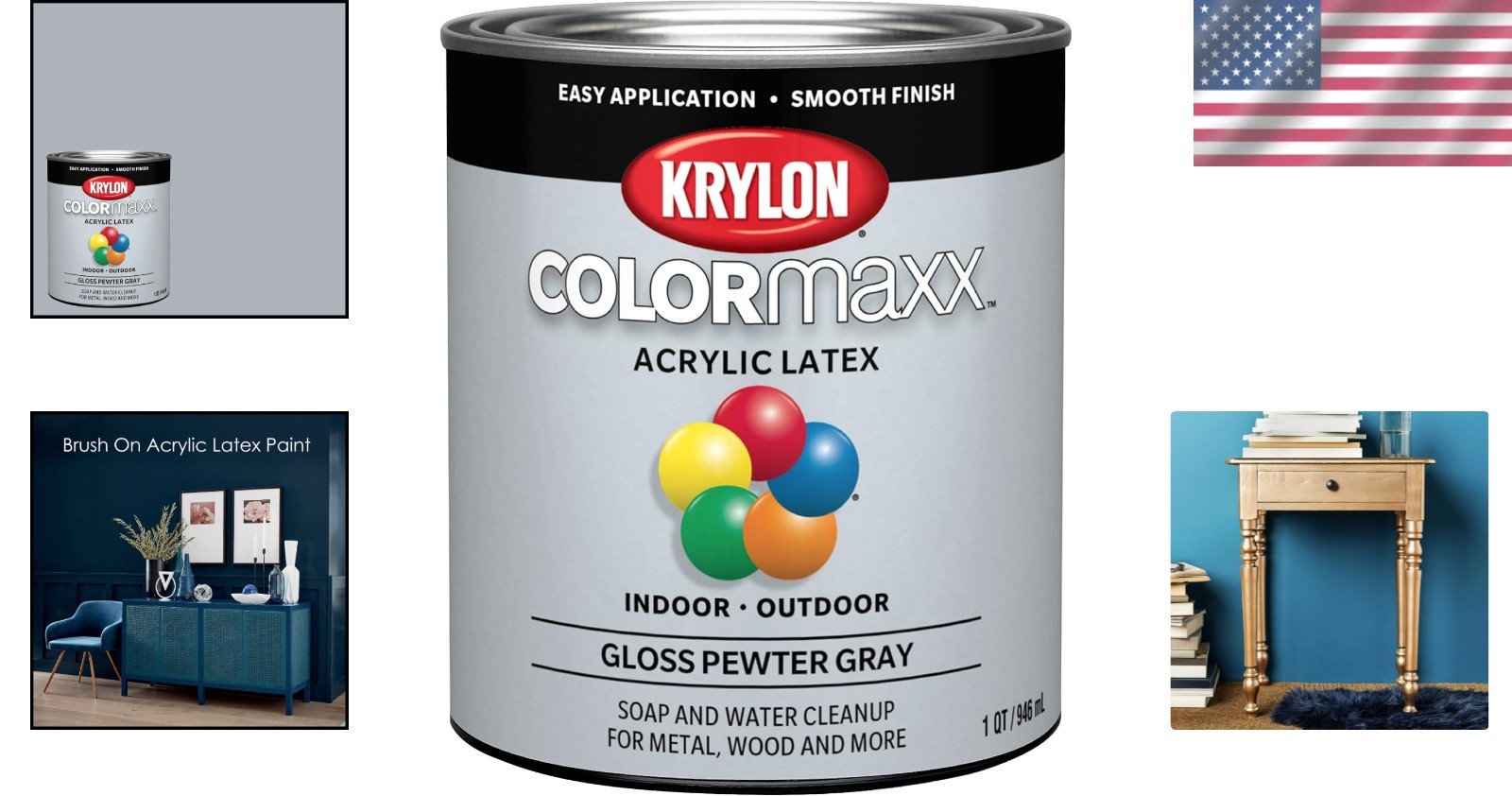 COLORmaxx Gloss Pewter Grey Acrylic Latex Paint – 1 Quart for Indoor/Outdoor