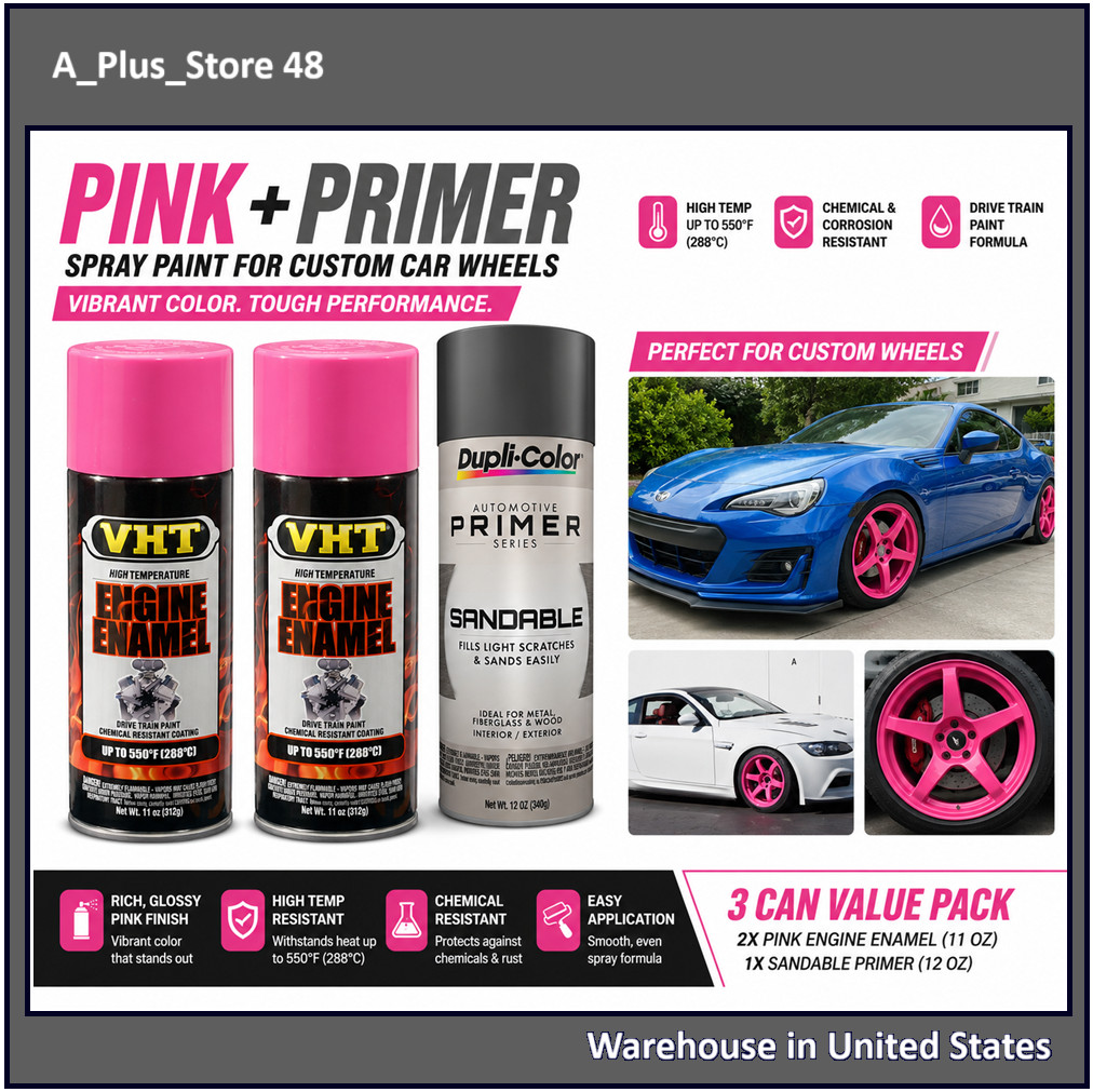 Pink +Primer Spray Paint for Custom Car Wheels Rim Alloy Steel Aluminum Coating