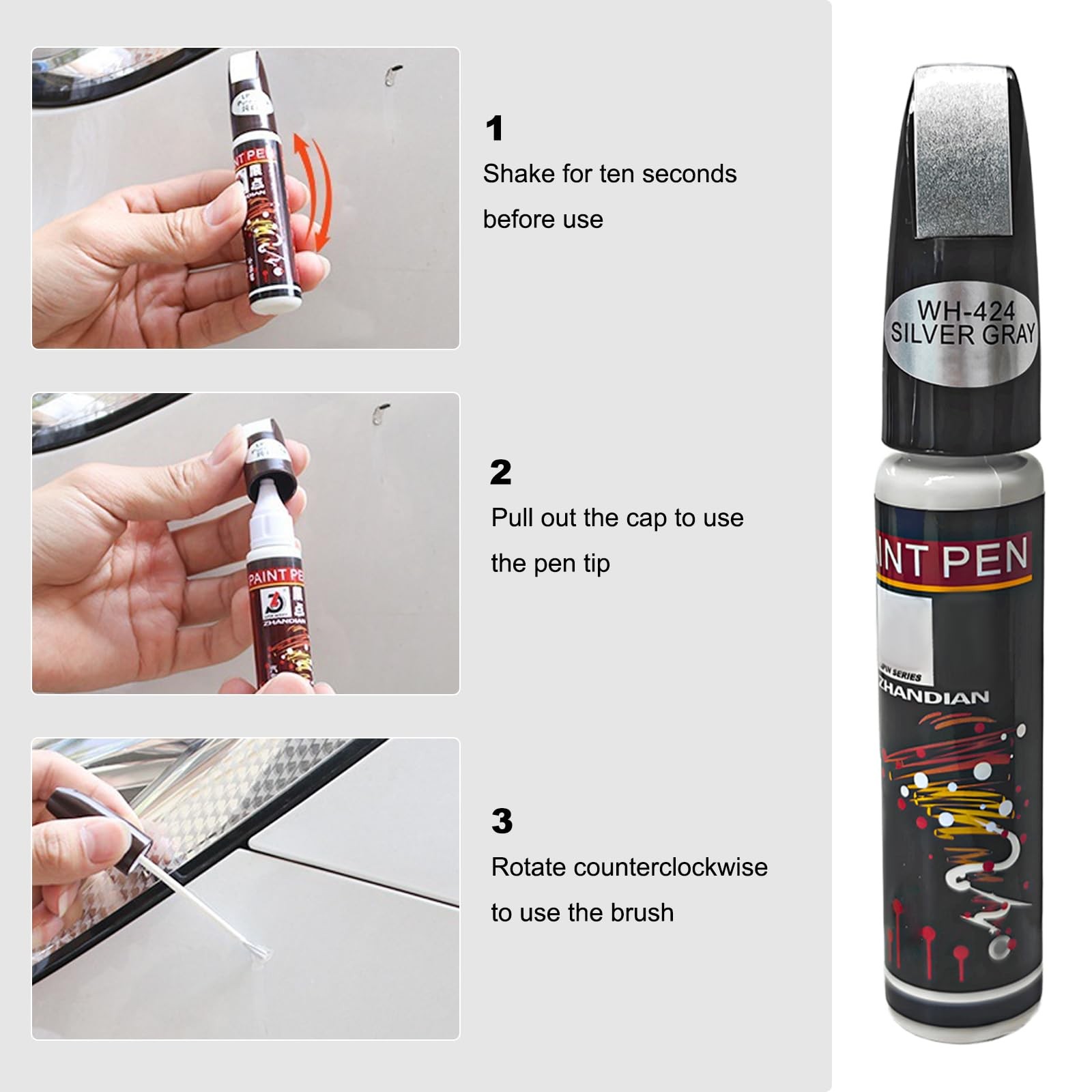 Touch Up Paint for Car Silver Gray 2-in-1 Scratch Repair Pen Brush Marker Kit