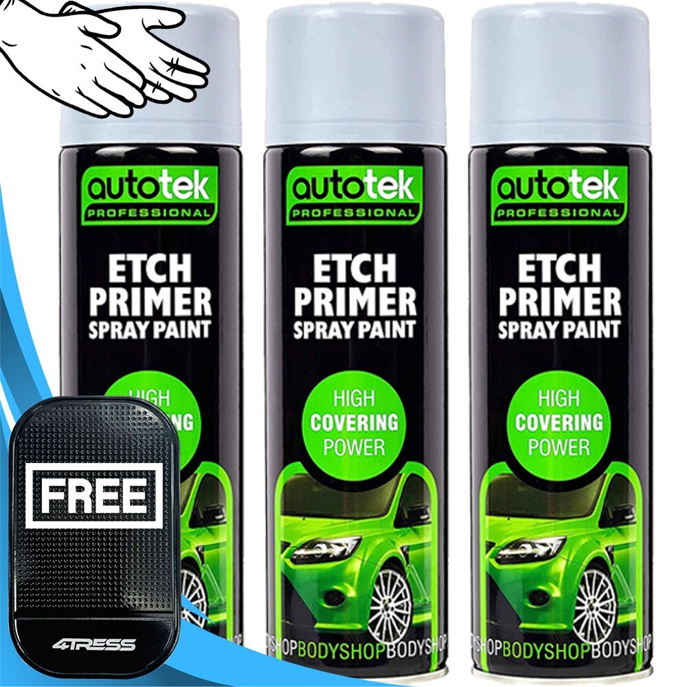 3x AUTOTEK Professional Can Grey Etch Primer Galvanized Aluminum Zinc Steel+G+M