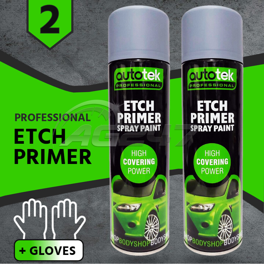 2x AUTOTEK Professional Can Grey Etch Primer Galvanized Aluminum Zinc Steel+G+M