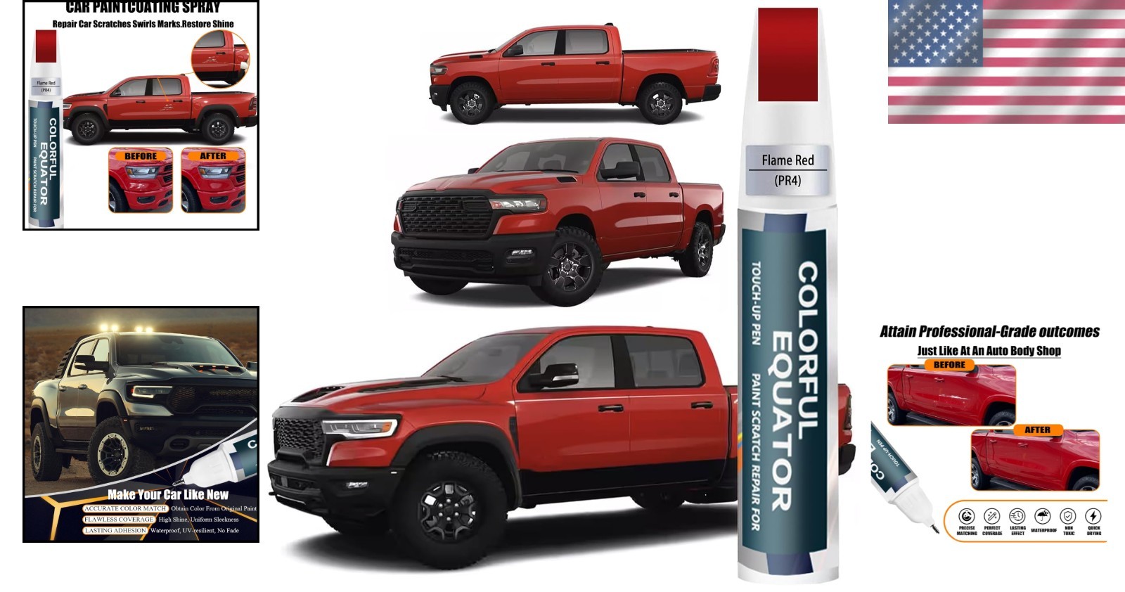 Car Paint Pen – Flame Red PR4 Touch-Up Paint for Dodge Ram – Easy Application