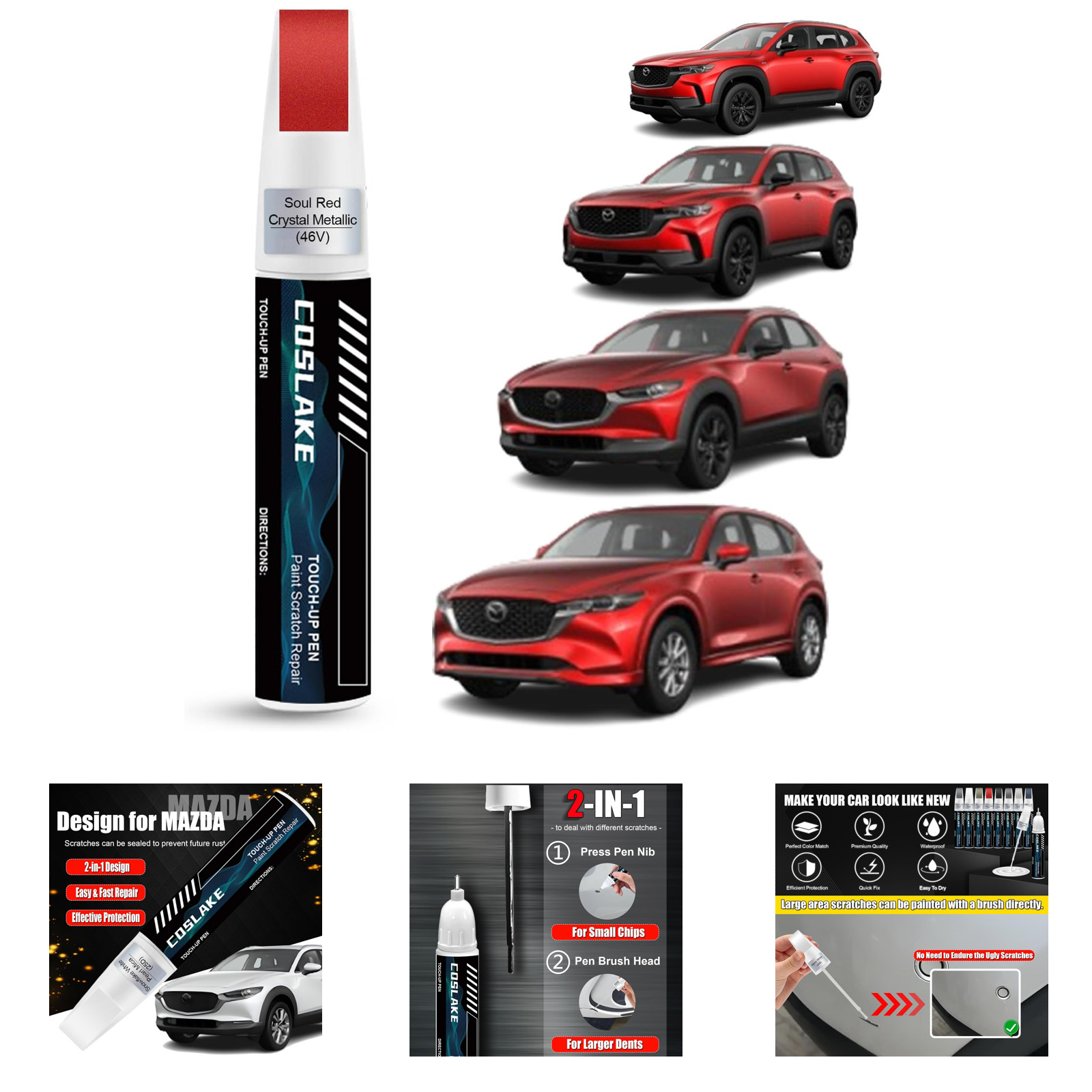 Car Touch Up Paint Soul Red Crystal Metallic 46V for Mazda Mazda Series Scratch