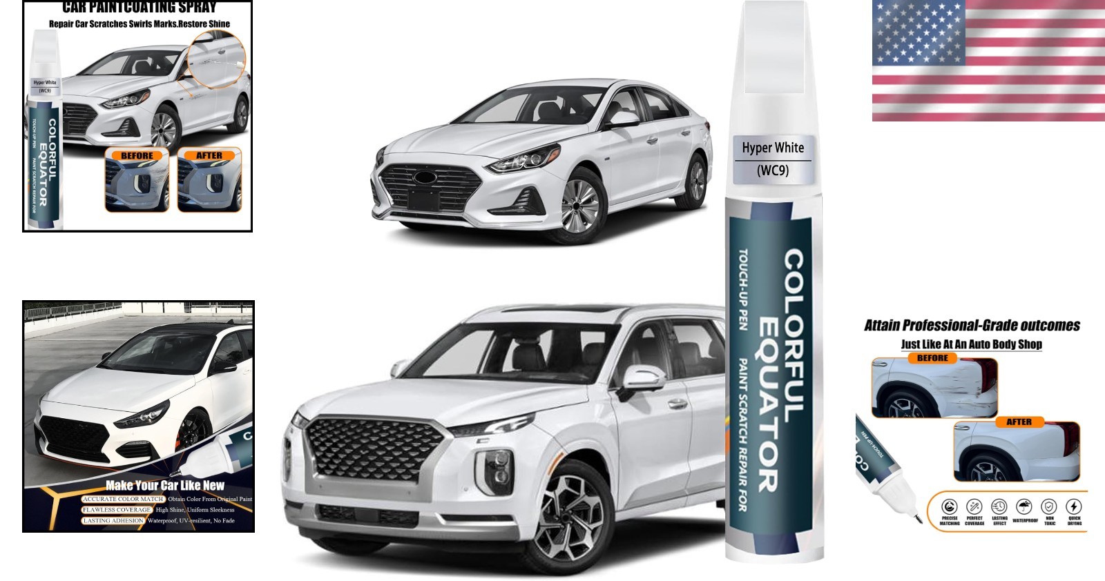 Hyundai-Compatible Touch Up Paint WC9 Hyper White – Quick Scratch Repair Kit