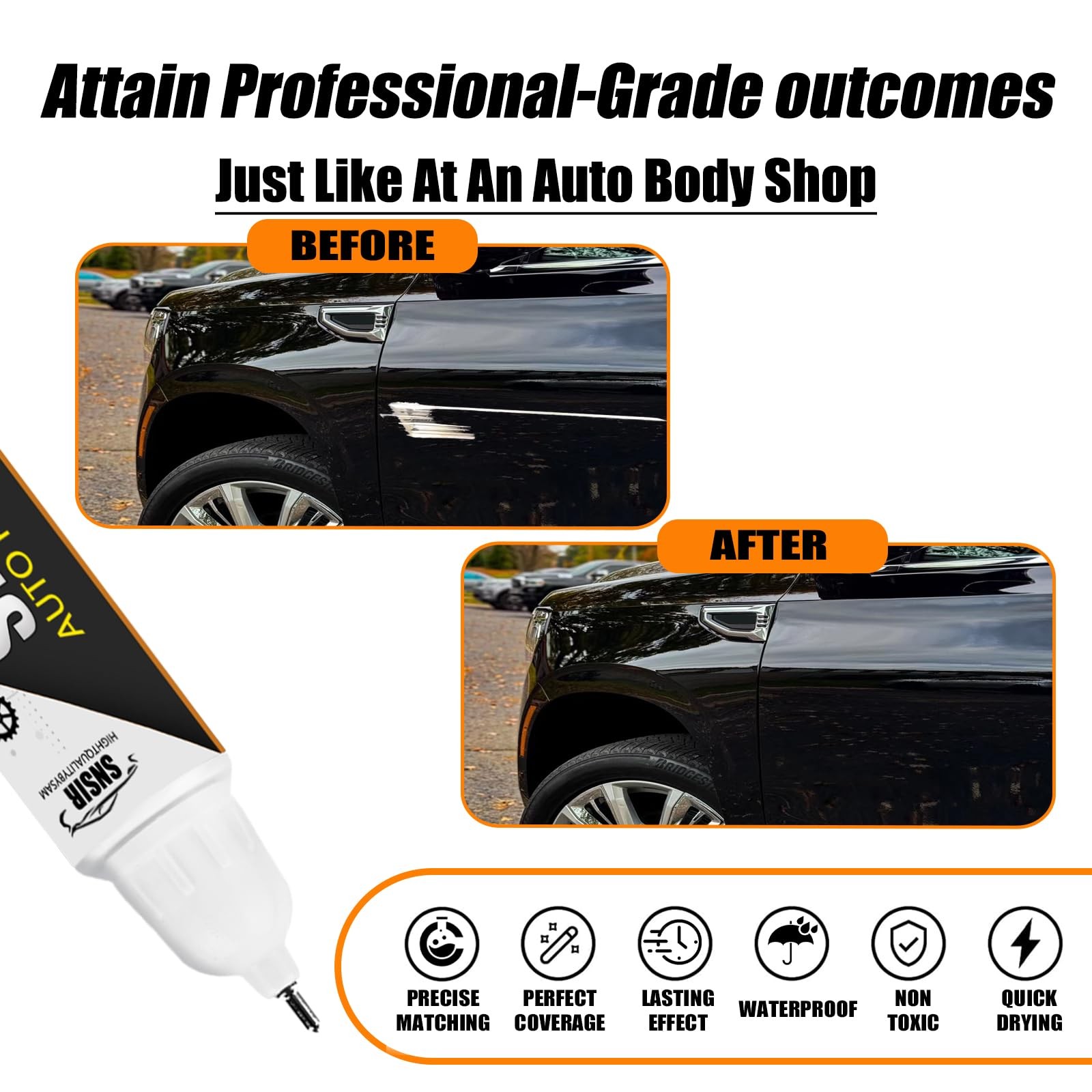 Pure Black Touch Up Paint Universal Color Match for All Car Models Repair Pen