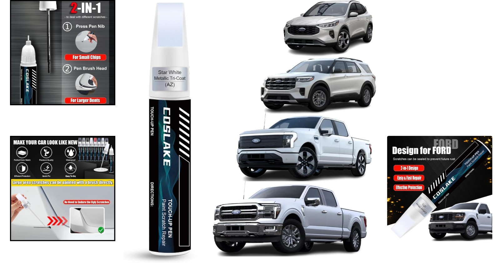 Ford Star White Metallic Tri-Coat Touch-Up Paint & Scratch Repair Kit – Fast-Dry