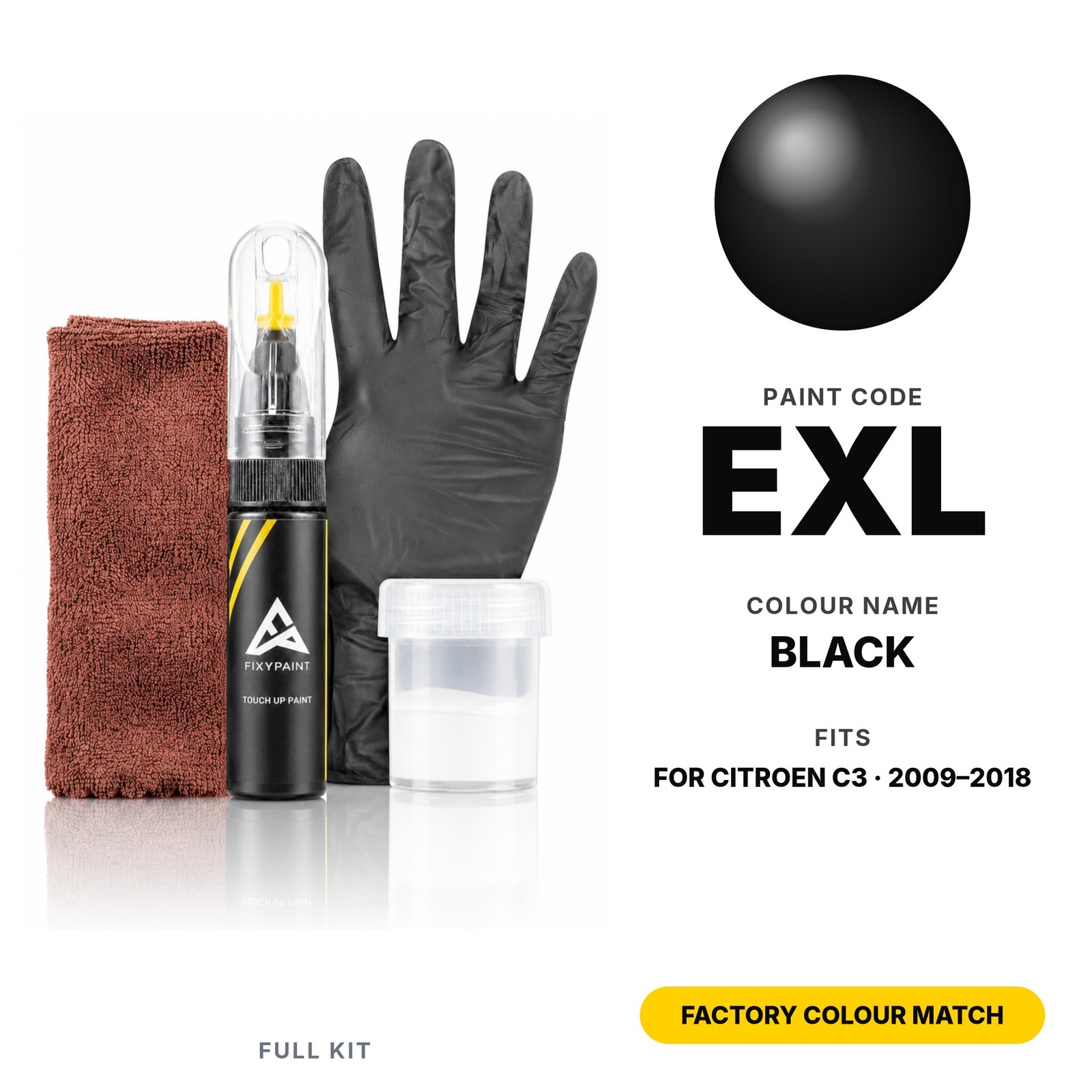 Touch Up Paint For Citroen C3 EXL Black Full Kit Factory Colour Match