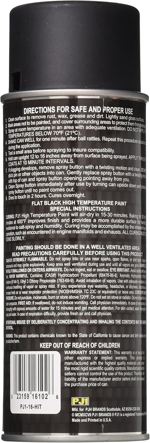 PJ1 16-HIT Flat Black Hi-Temp Spray Paint 12 Ounce (Pack of 1),