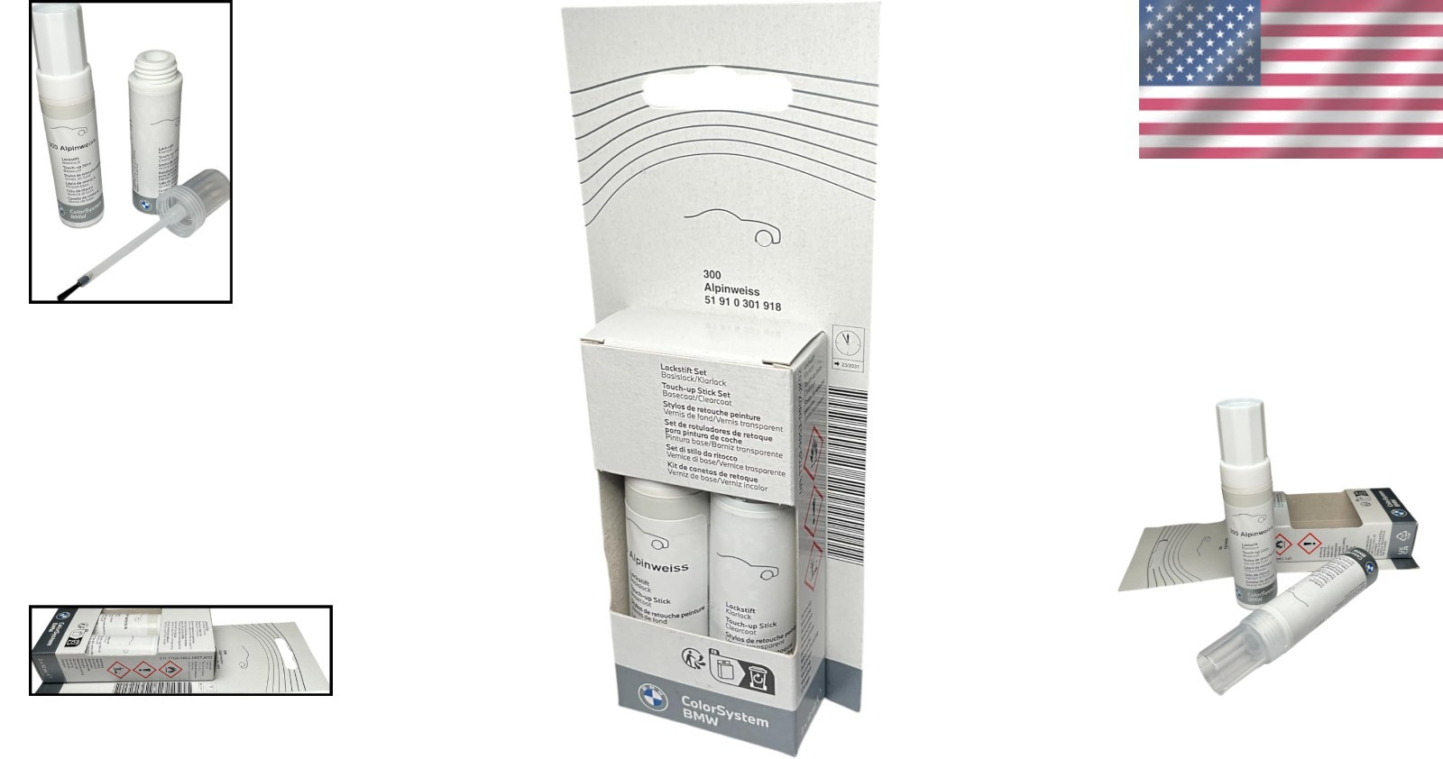 Genuine Alpine Touch-Up Car Paint – White Code 300, 2x12ml Cans – Gloss Finish