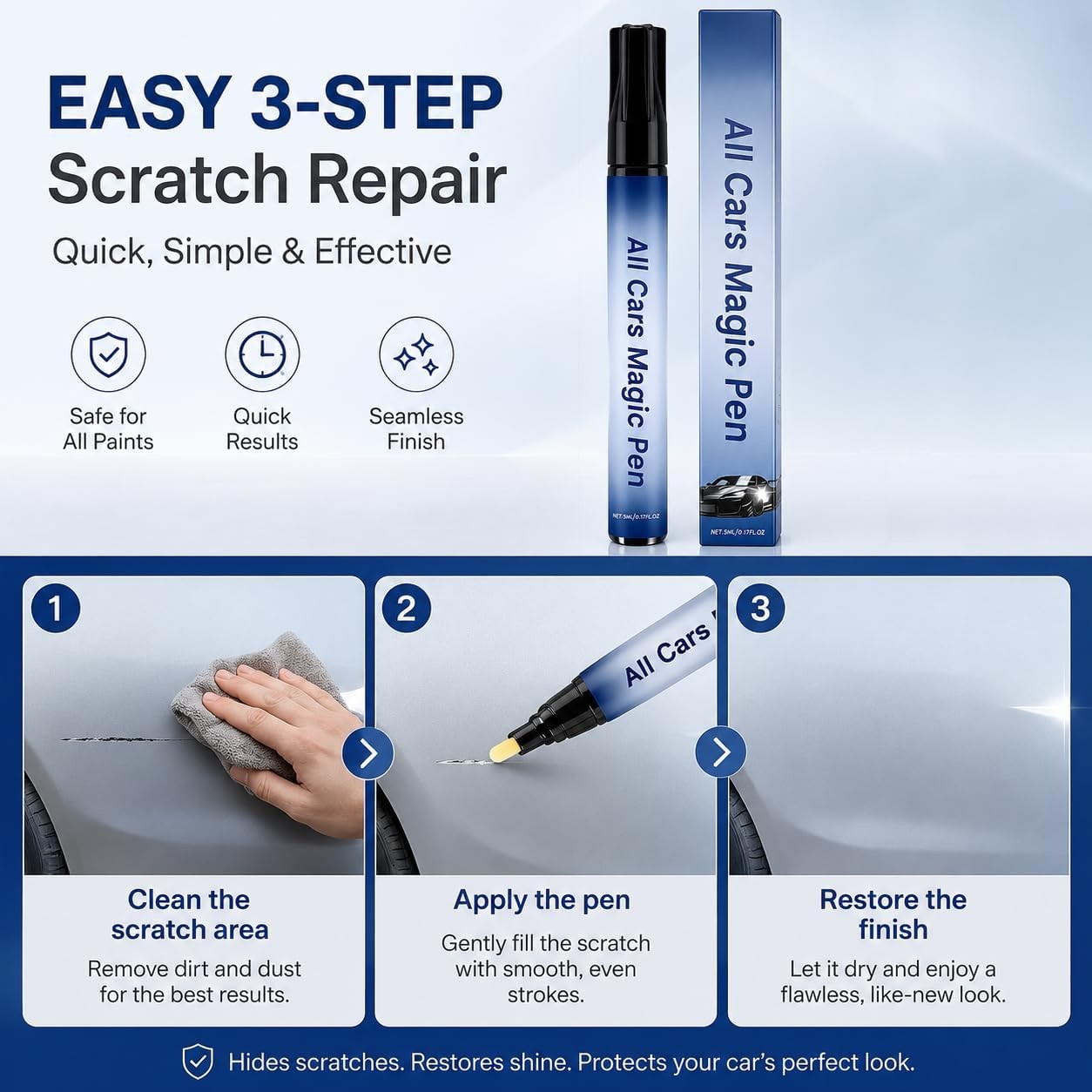 2Pcs Magic Scratch Remover Pen for Car Paint, Quick Fix Repair for All Color US