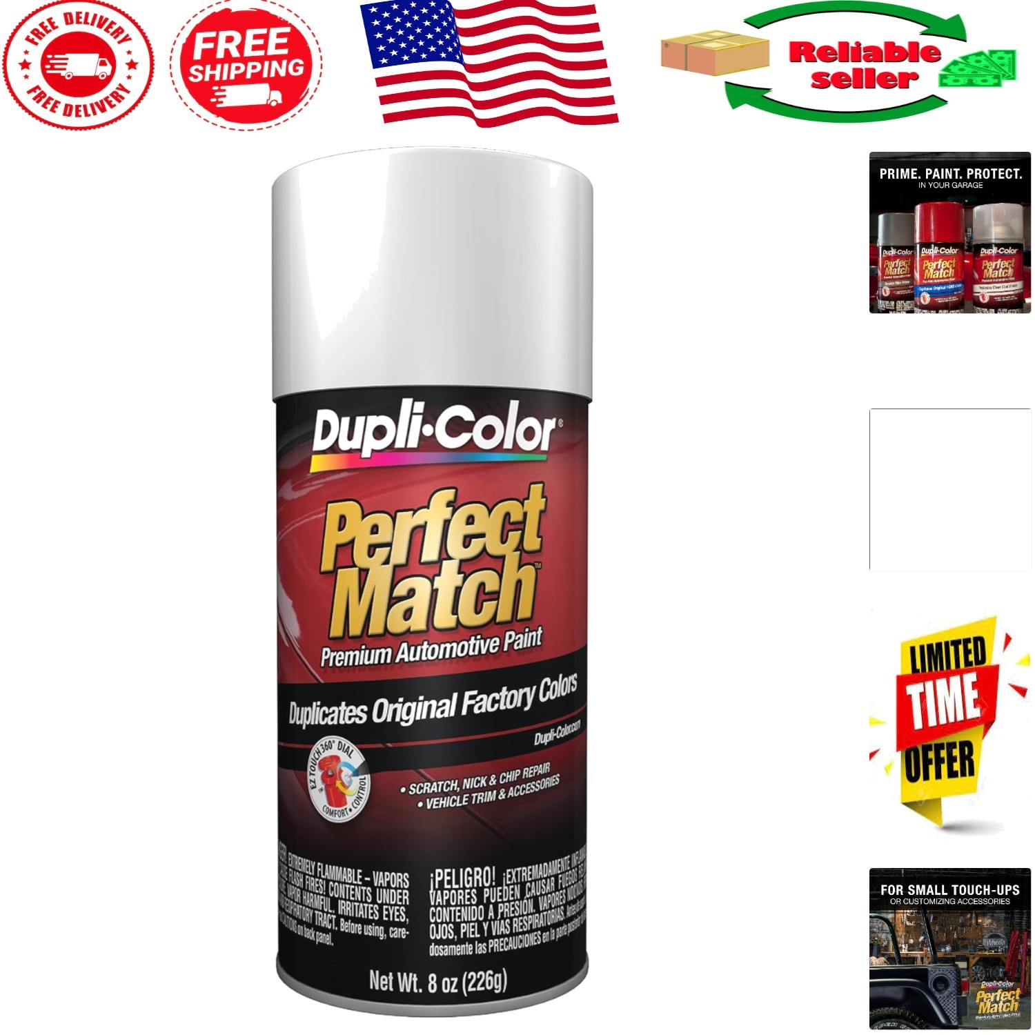 8 oz E7 Universal White Automotive Spray Paint – Easy Application & Coverage