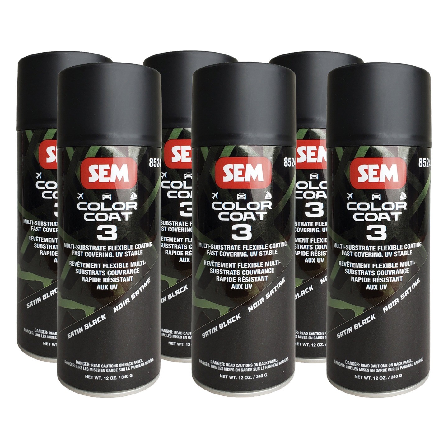 SEM 85243 Color Coat 3 Satin Black Flexible Coating 12 oz. (6 Pack)