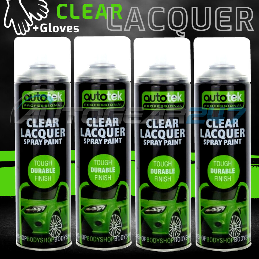 4 x 500ml AUTOTEK Professional Gloss Clear Lacquer Spray Paint Aerosol Can+G+M