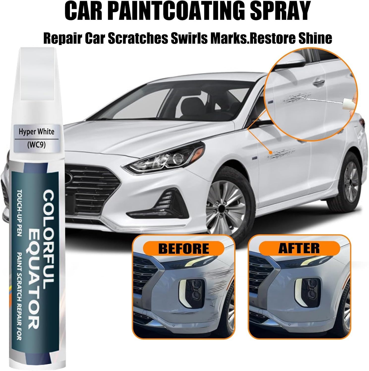Hyundai-Compatible Touch Up Paint WC9 Hyper White – Quick Scratch Repair Kit
