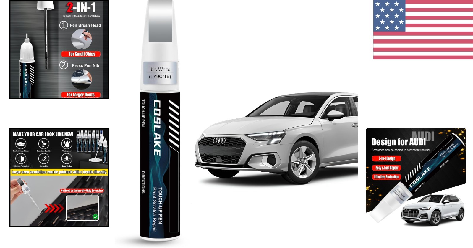 Durable Ibis White Touch Up Paint for Audi – Waterproof 2-in-1 Repair Kit, 12ML