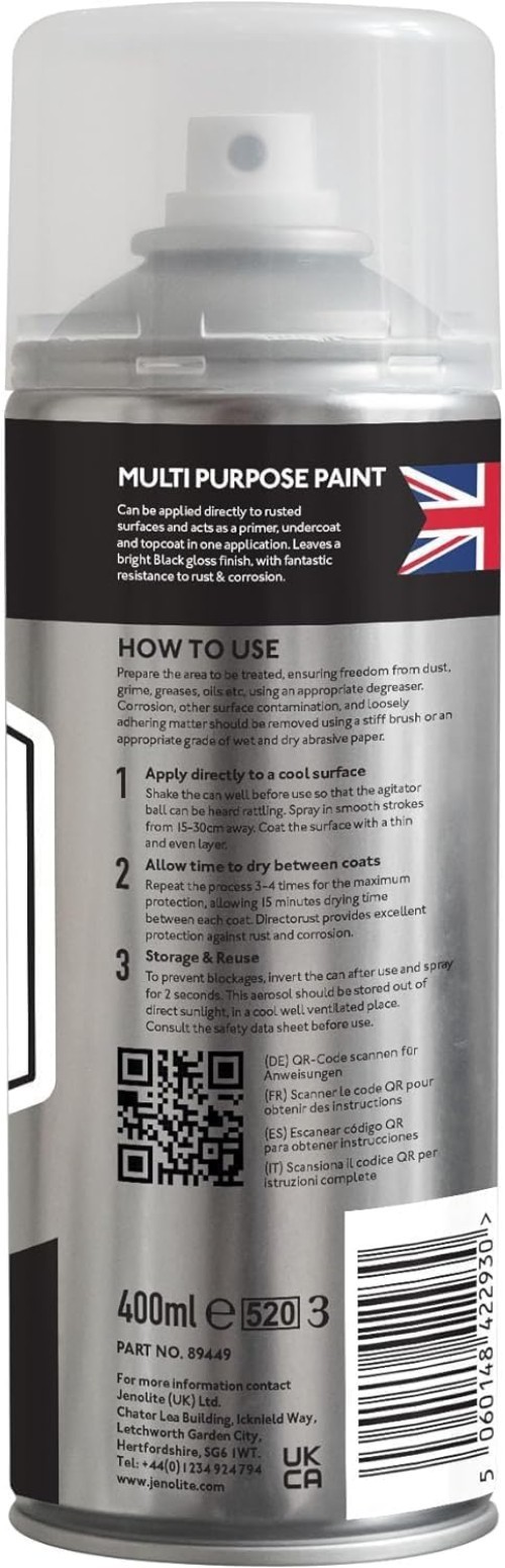 Multi-Surface Gloss Black Spray Paint – Directorust 400ml for Indoor/Outdoor Use