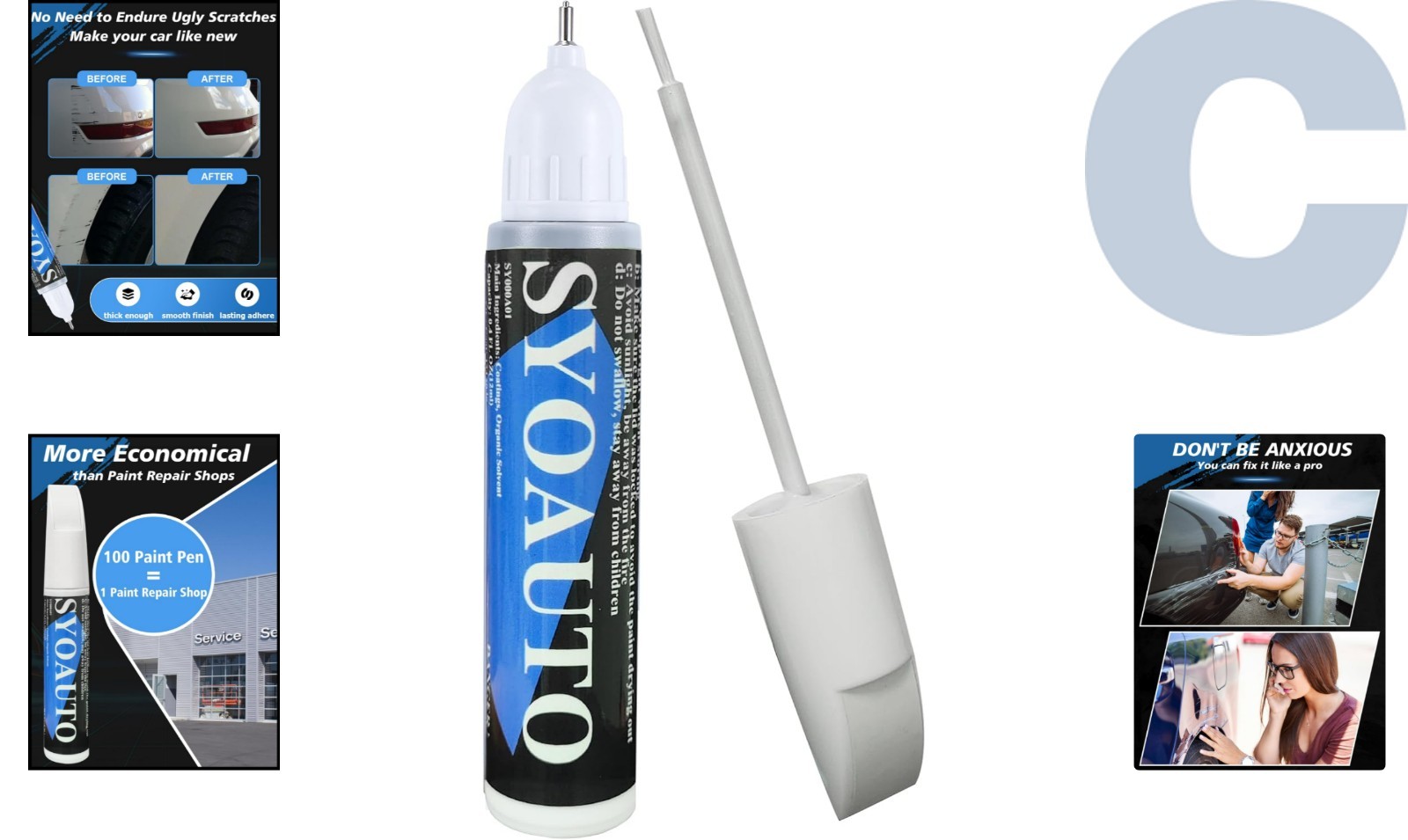 Pure White 2-in-1 Automotive Touch-Up Paint Pen & Brush – Rust Resistant, 0.4 oz