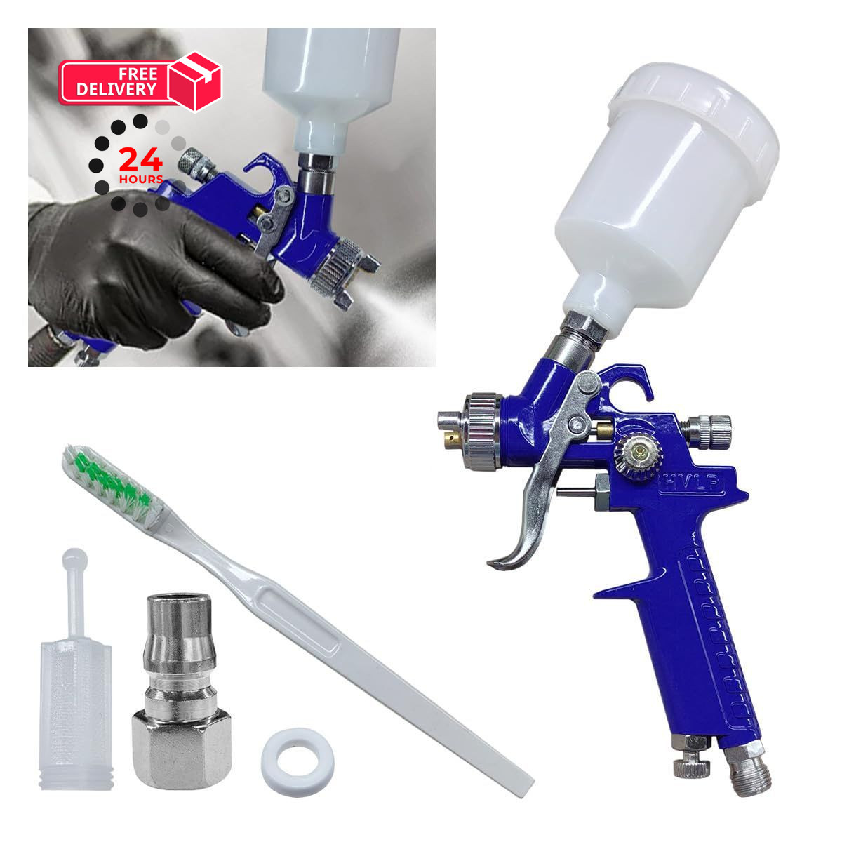 Mini HVLP Touch Up Spray Gun with 0.8 mm Nozzle, 125 cc Cup 0.8, White+Blue